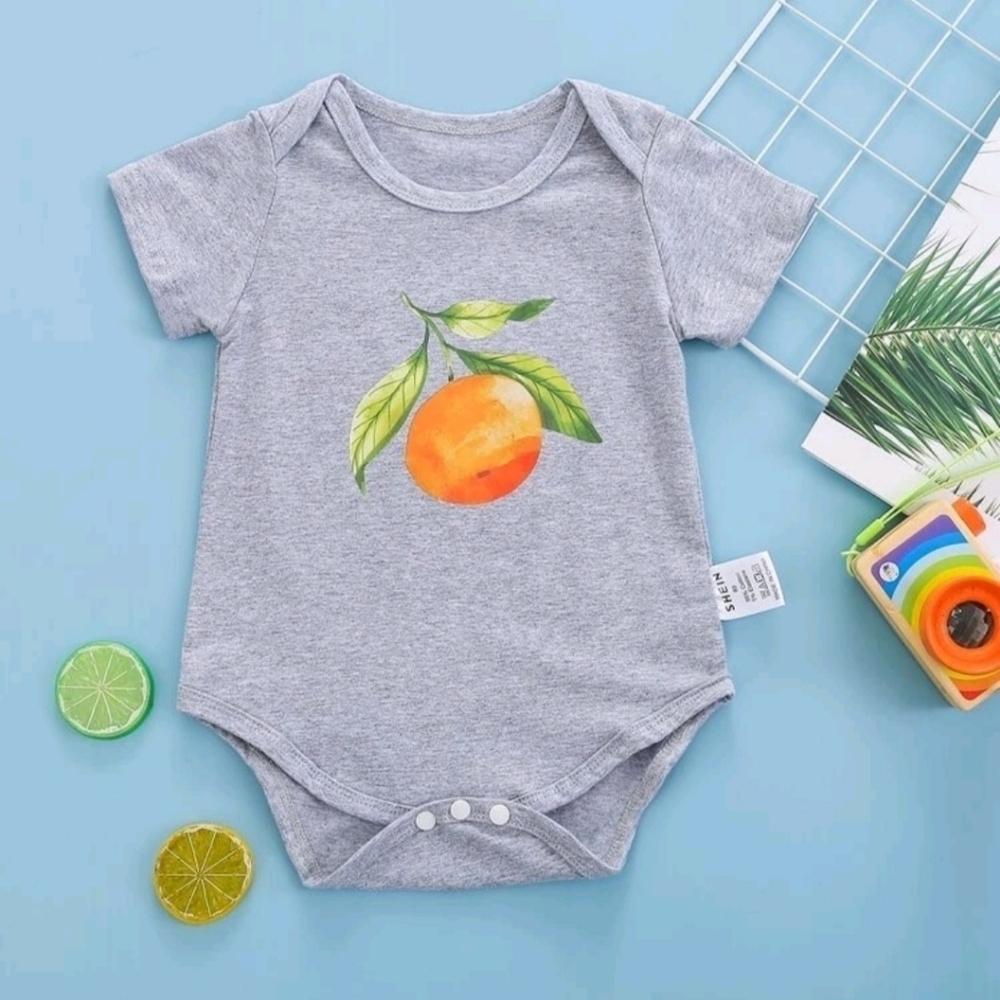 Shein Baby 3-6 mos Orange Fruit Cotton Blend Outfit, Gray 3 - 6 months